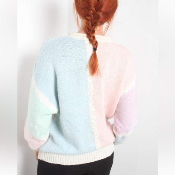 Vintage  Pastel Colorblock
Oversized Kawaii Sweater size small Pearl beaded - Picture 6 of 16